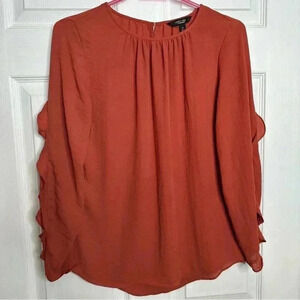 Simply Vera Vera Wang Blouse Semi-Sheer Ruffled Sleeves Burnt Orange Size XS